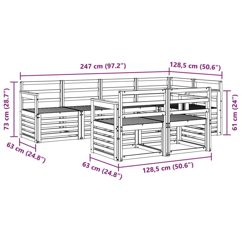 Lauko sofos komplektas 7 pcs Balta 247 x 128,5 x 73 cm