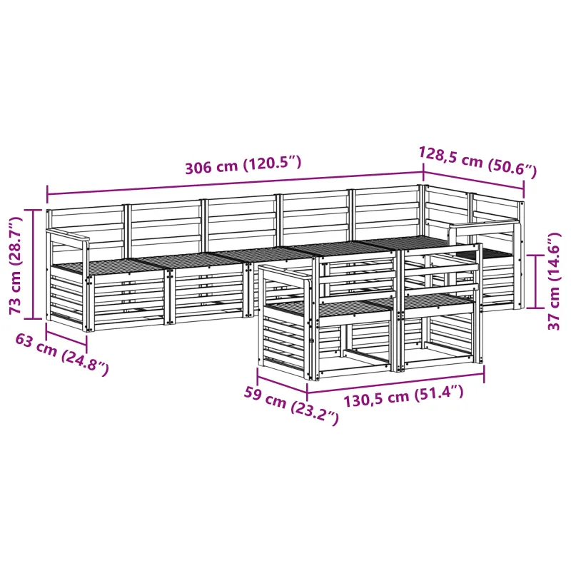 Lauko sofos komplektas 8 pcs Balta 306 x 128,5 x 73 cm