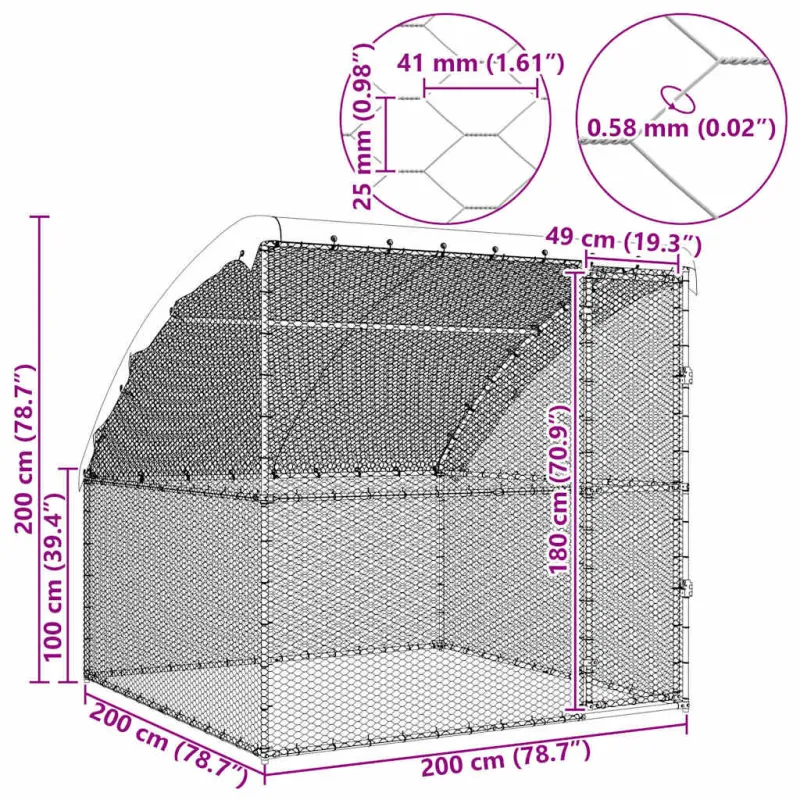 Vištų narvas Sidabro 2 x 2 x 2 m Cinkuota plienas