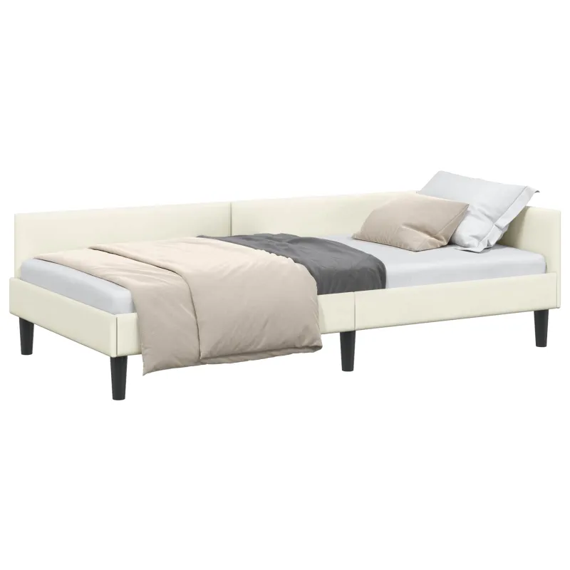 Kampinė lovos konstrukcija Kreminė 90 cm x 200 cm Aksomas