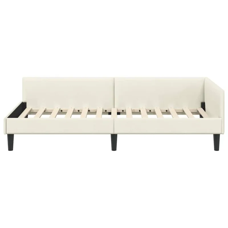 Kampinė lovos konstrukcija Kreminė 90 cm x 200 cm Aksomas