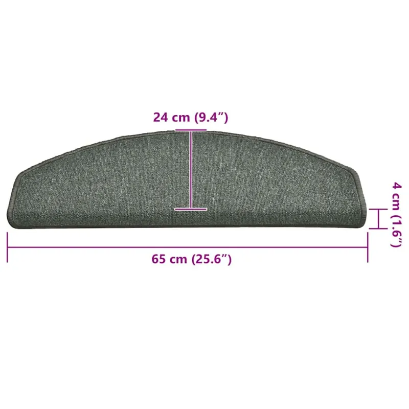Laiptų kilimėliai, 15 vnt., 65x24x4 cm, tamsiai žali, pusapvaliai, dideli