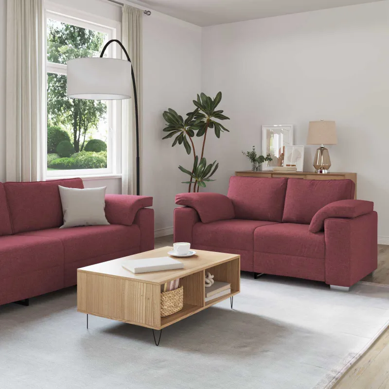 Sofa 3 pcs Vėjo raudona 219 x 80 x 82 cm Lino mišinio audinys