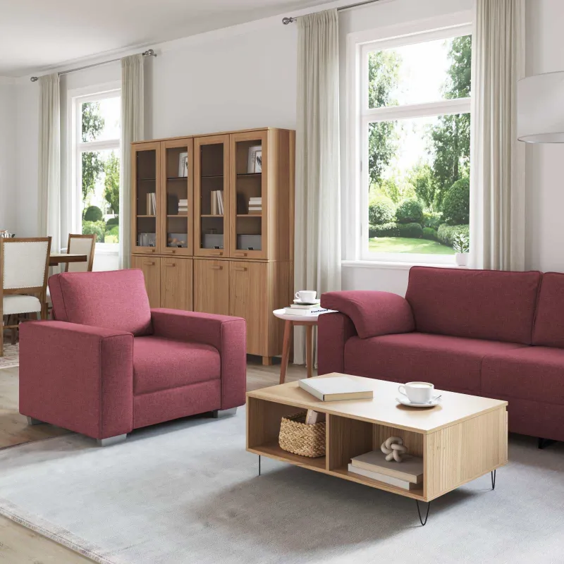 Sofa 3 pcs Vėjo raudona 219 x 80 x 82 cm Lino mišinio audinys