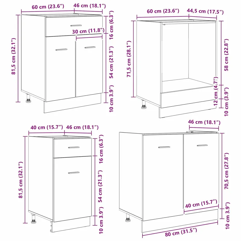 Virtuvės spintelių komplektas Lyon 8 pcs Dūminio ąžuolo