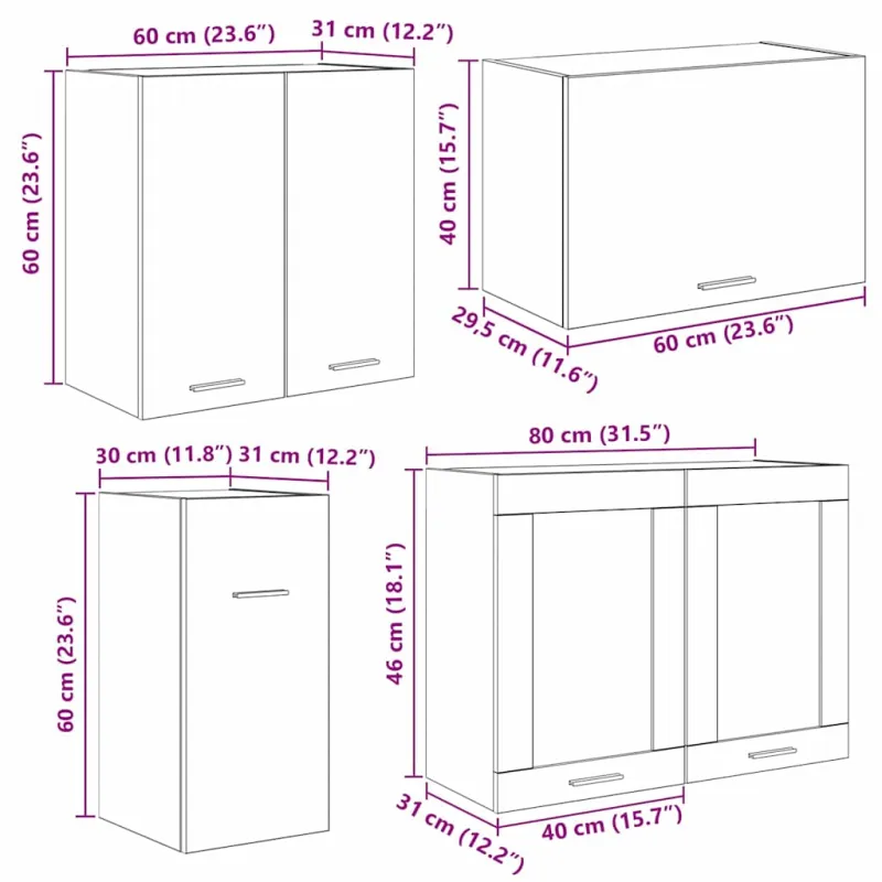 Virtuvės spintelių komplektas Lyon 8 pcs Dūminio ąžuolo