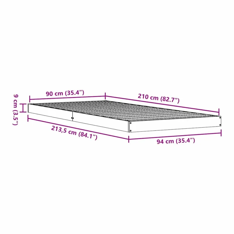 Grindų lovos rėmas Natūrali 90 x 210 cm Kietos pušies mediena
