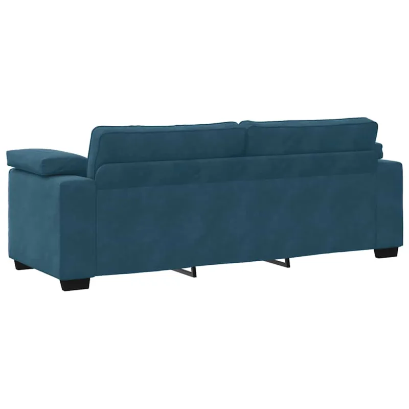 Trivietė sofa, mėlyna, 220x77x82 cm, aksomas
