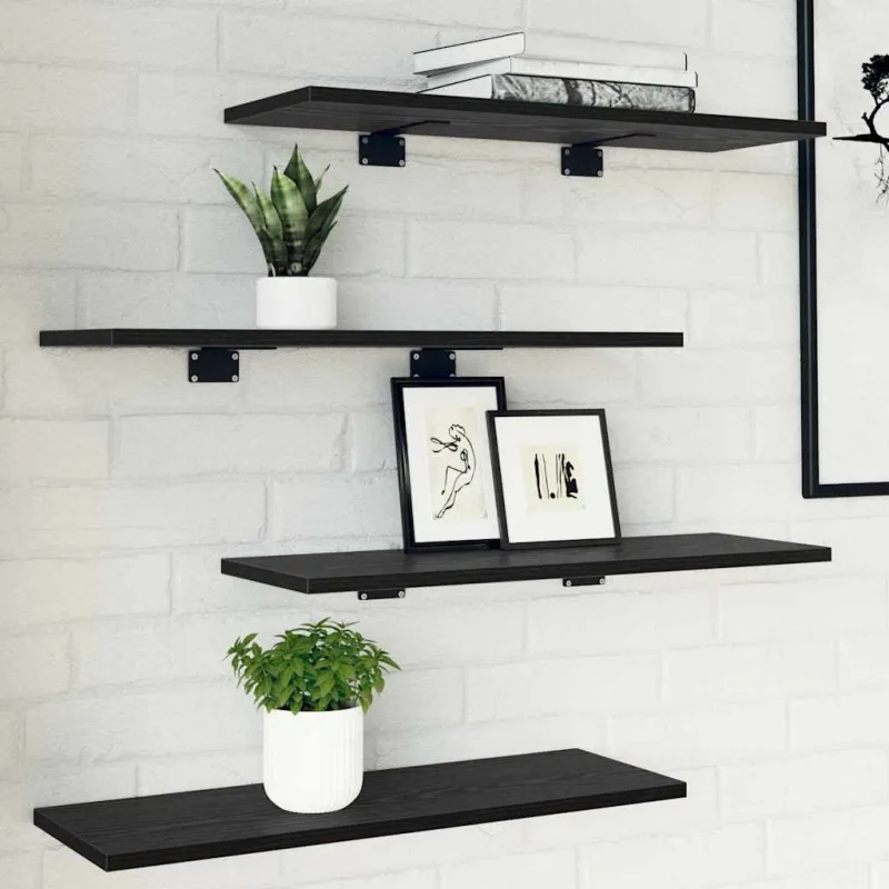 Knygų lentyna 4 pcs Juodas 60 x 20 x 1,5 cm Apdirbta mediena