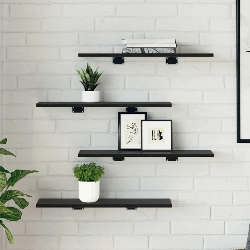 Knygų lentyna 4 pcs Juodas 60 x 20 x 1,5 cm Apdirbta mediena
