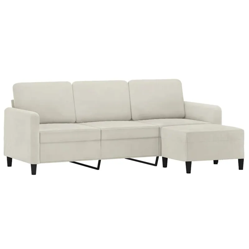 Trivietė sofa su pakoja, kreminės spalvos, 180cm, aksomas