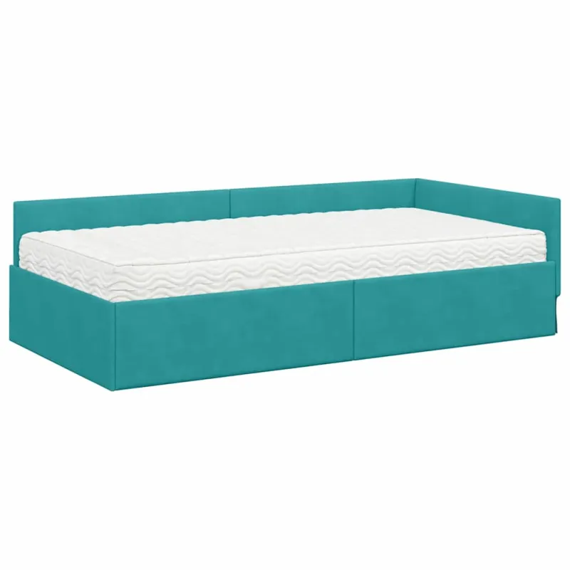 Kampinė lovos konstrukcija su čiužiniu Kita 2 pcs Žalia Aksomas