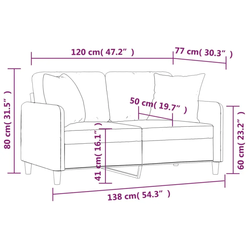 Dvivietė sofa su pagalvėlėmis, rudos spalvos, 120cm, audinys