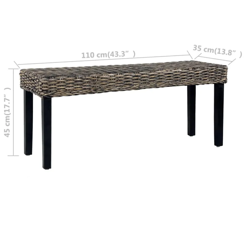 Suoliukas, juodas, 110cm, Kubu ratanas ir raudonmedžio masyvas