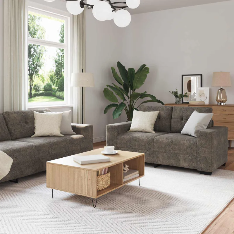 Sofa 3 pcs Tamsiai pilka 221 x 80 x 80 cm Lino mišinio audinys