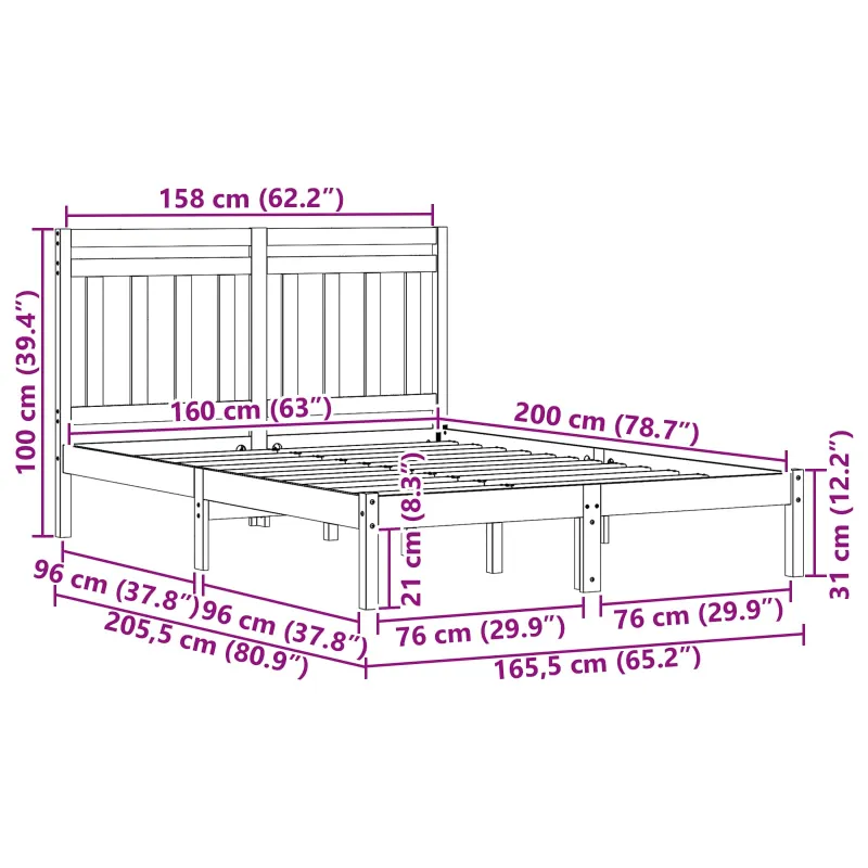 Lovos rėmas su galvūgalio Vaško ruda 205,5 x 165,5 x 100 cm