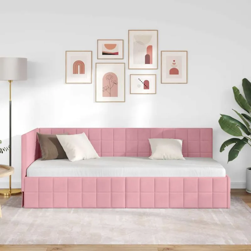 Kampinė lovos konstrukcija Rožinė 80 cm x 200 cm Aksomas