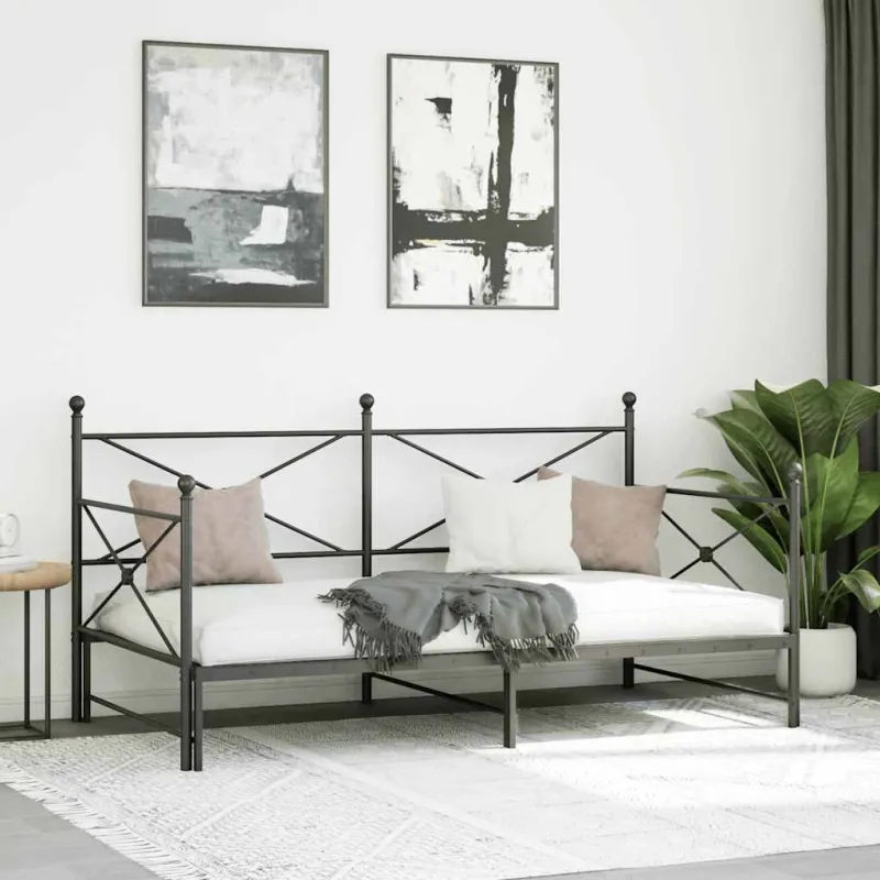 kušetė su kušete be čiužinio Juodas 107x203 cm Plienas