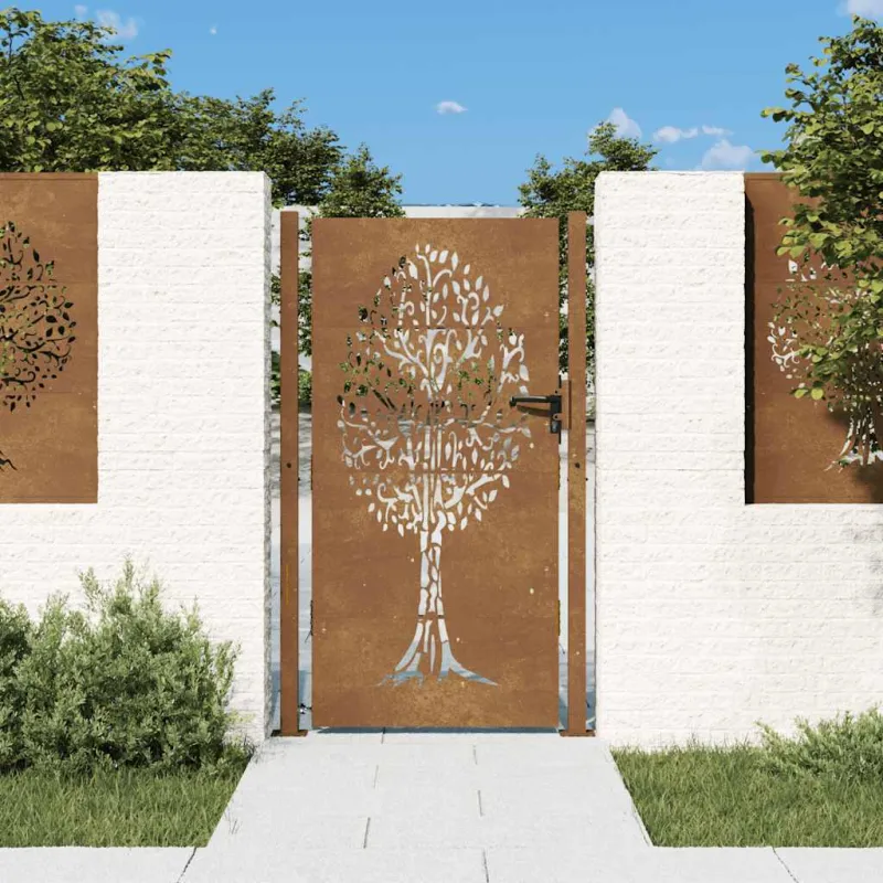 Sodo vartai, 100x200 cm, Corten plienas, medžio raštas