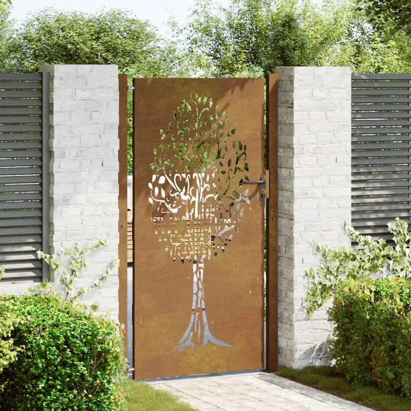 Sodo vartai, 100x200 cm, Corten plienas, medžio raštas