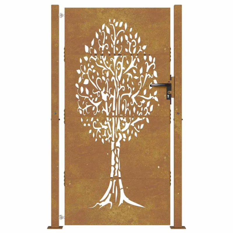 Sodo vartai, 100x200 cm, Corten plienas, medžio raštas