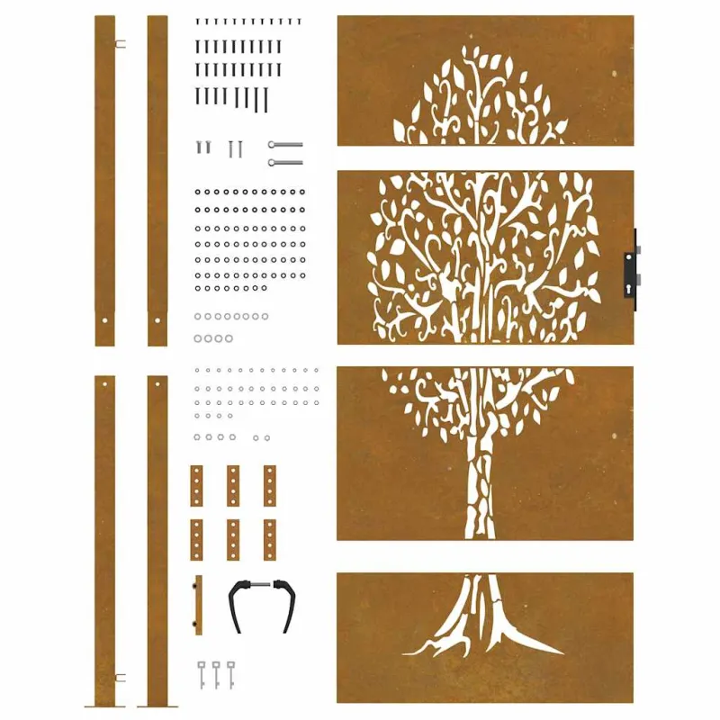 Sodo vartai, 100x200 cm, Corten plienas, medžio raštas