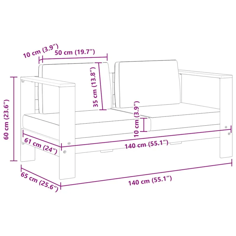 Sodo sofa-suoliukas su pagalvėmis, 140cm, pilka, akacija