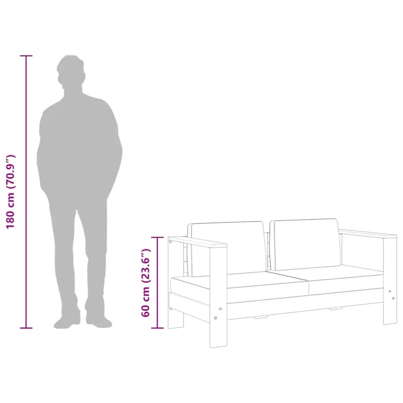 Sodo sofa-suoliukas su pagalvėmis, 140cm, pilka, akacija