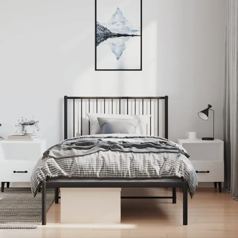 Metalinis lovos rėmas su galvūgaliu, juodos spalvos, 100x200cm