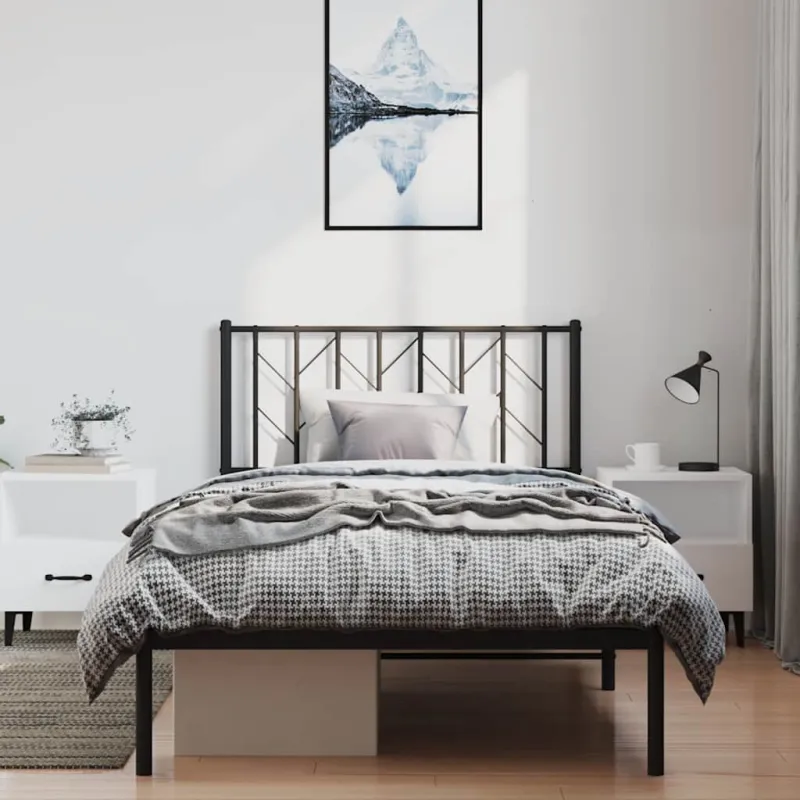 Metalinis lovos rėmas su galvūgaliu, juodos spalvos, 100x200cm