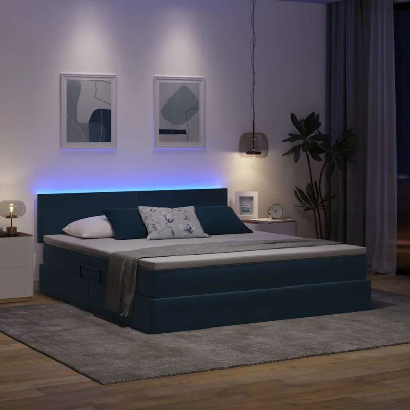 LED saugojimo lova su čiužiniu Tamsiai mėlyna 160 x 200 cm