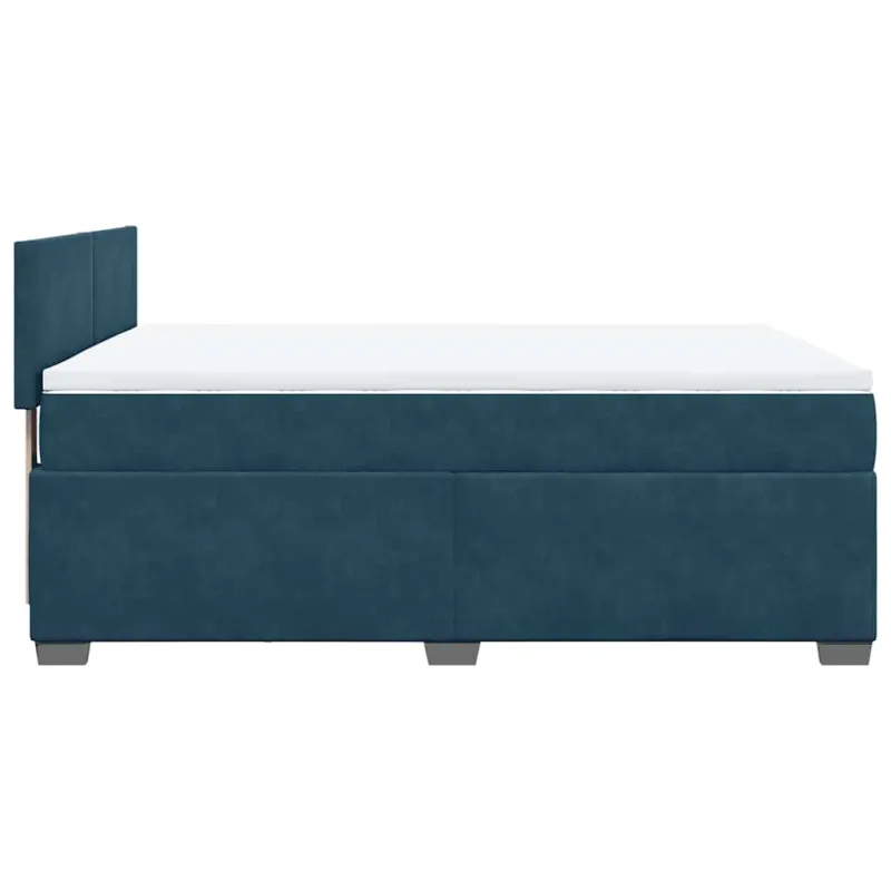 Spyruoklinė lova su čiužiniu, mėlyna, 160x200cm, aksomas