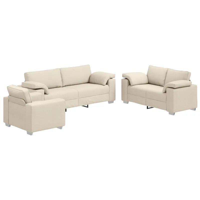 Sofa 2 pcs Smėlio 219 x 80 x 82 cm Lino mišinio audinys