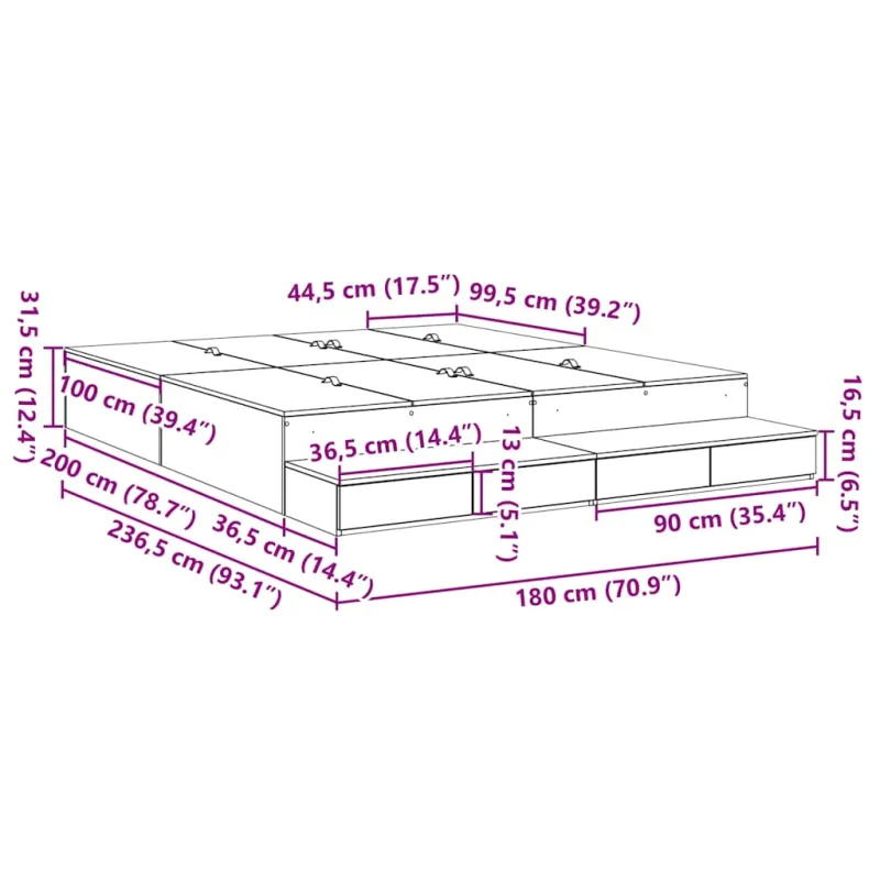 Lova su daiktų laikymo vieta Balta 180 cm Apdirbta mediena