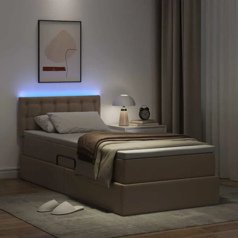 Lova su daiktų laikymo vieta ir LED su LED Kapučino 90 x 190 cm