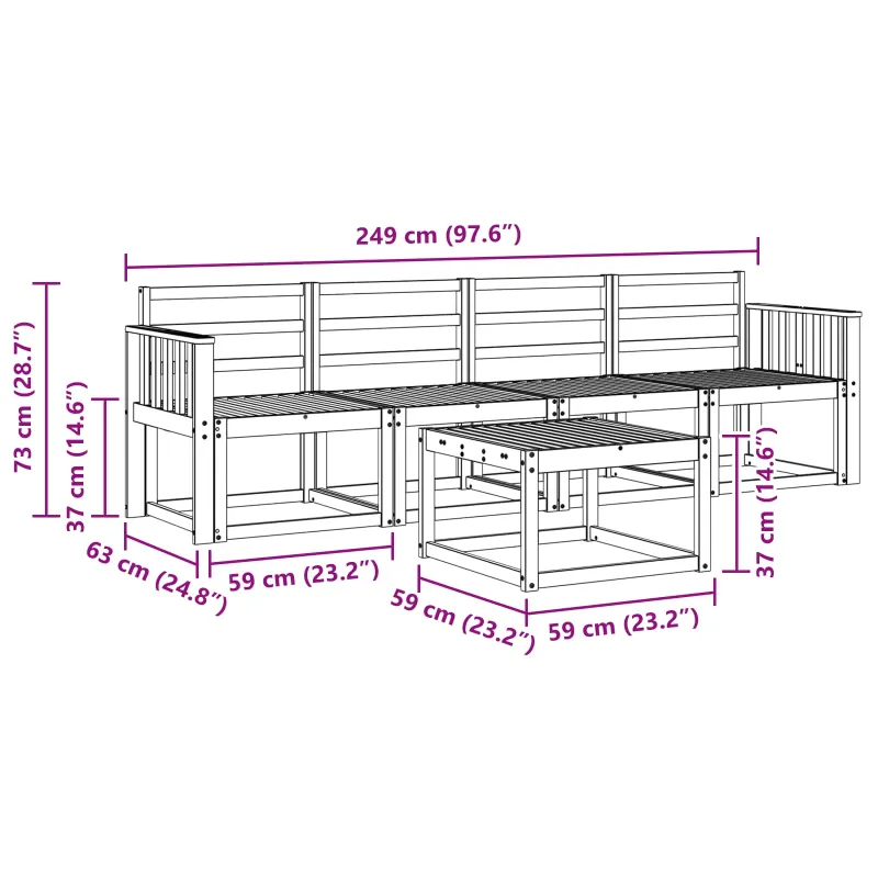 Lauko sofos komplektas 5 pcs Balta 59 x 59 x 37 cm