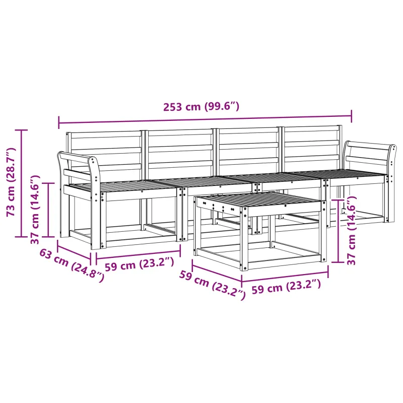 Lauko sofos komplektas 5 pcs Balta 59 x 59 x 37 cm