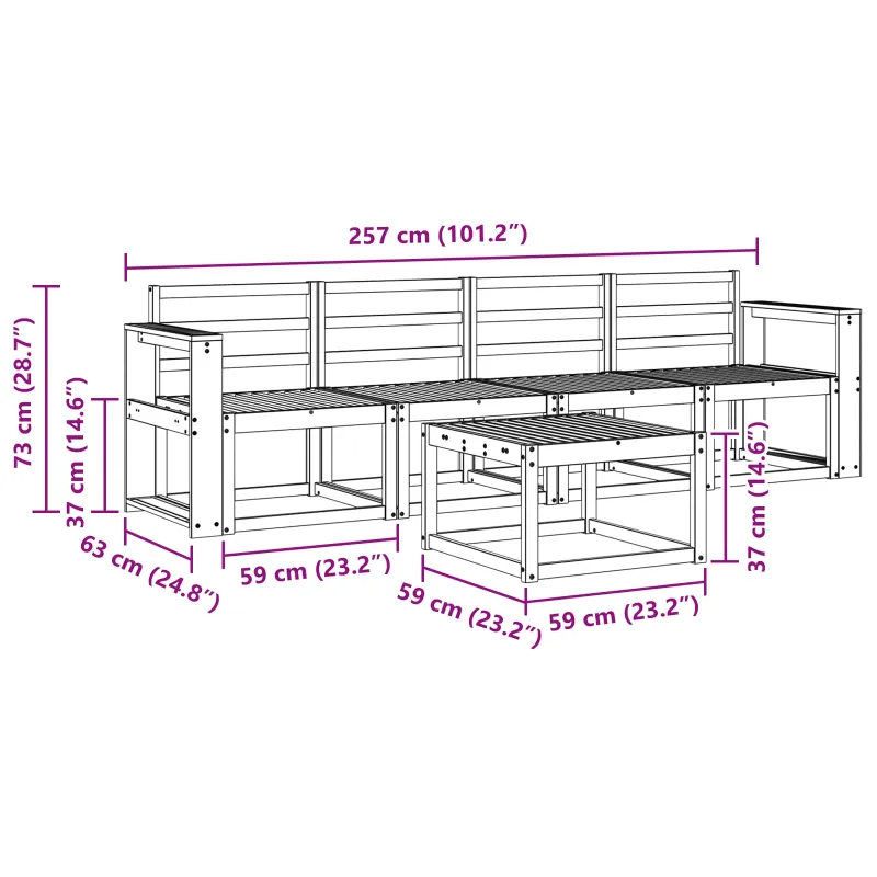 Lauko sofos komplektas 5 pcs Balta 59 x 59 x 37 cm