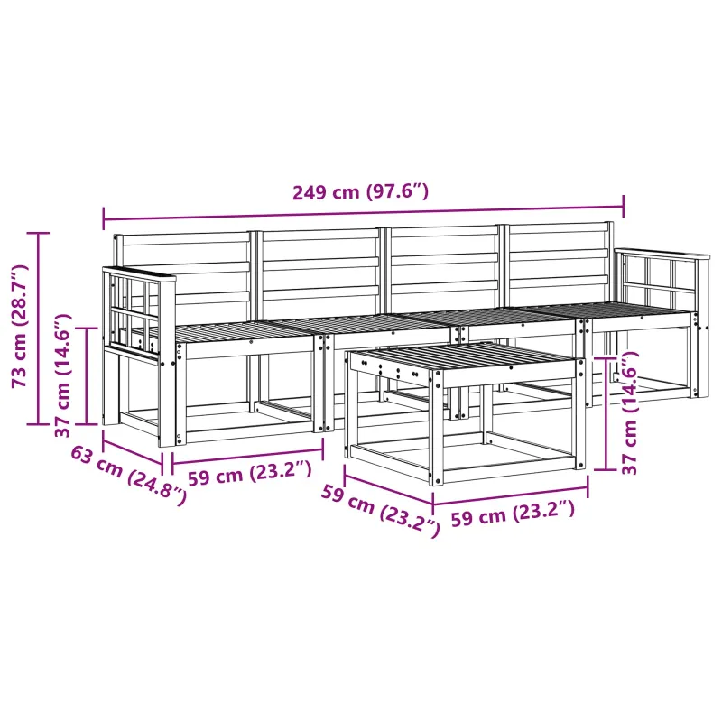 Lauko sofos komplektas 5 pcs Balta 59 x 59 x 37 cm