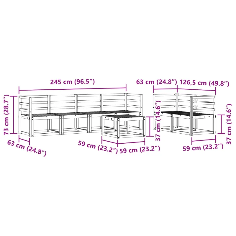 Lauko sofos komplektas 7 pcs Balta 59 x 59 x 37 cm