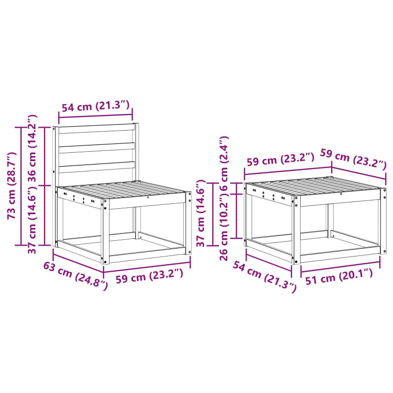 Lauko sofos komplektas 7 pcs Balta 59 x 59 x 37 cm
