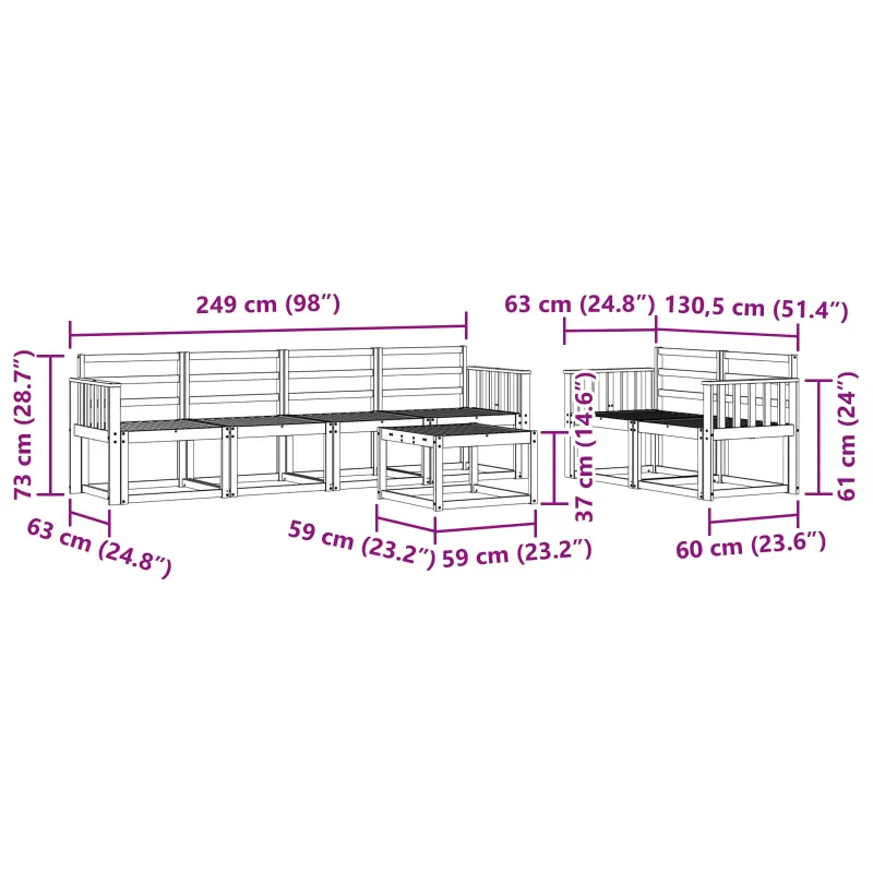 Lauko sofos komplektas 7 pcs Balta 59 x 59 x 37 cm