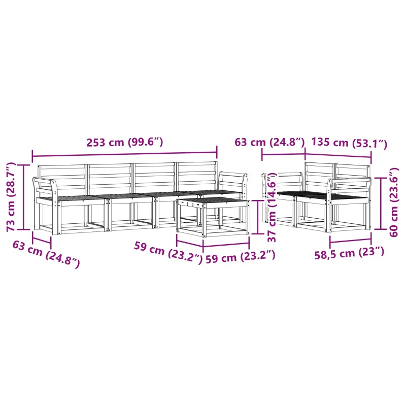 Lauko sofos komplektas 7 pcs Balta 59 x 59 x 37 cm