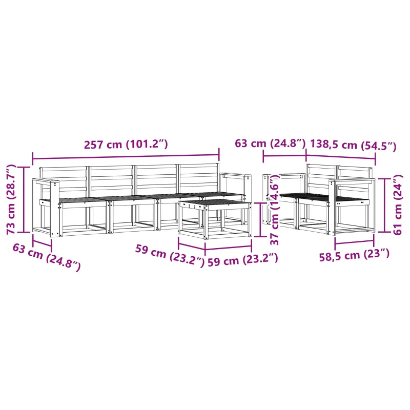 Lauko sofos komplektas 7 pcs Balta 59 x 59 x 37 cm