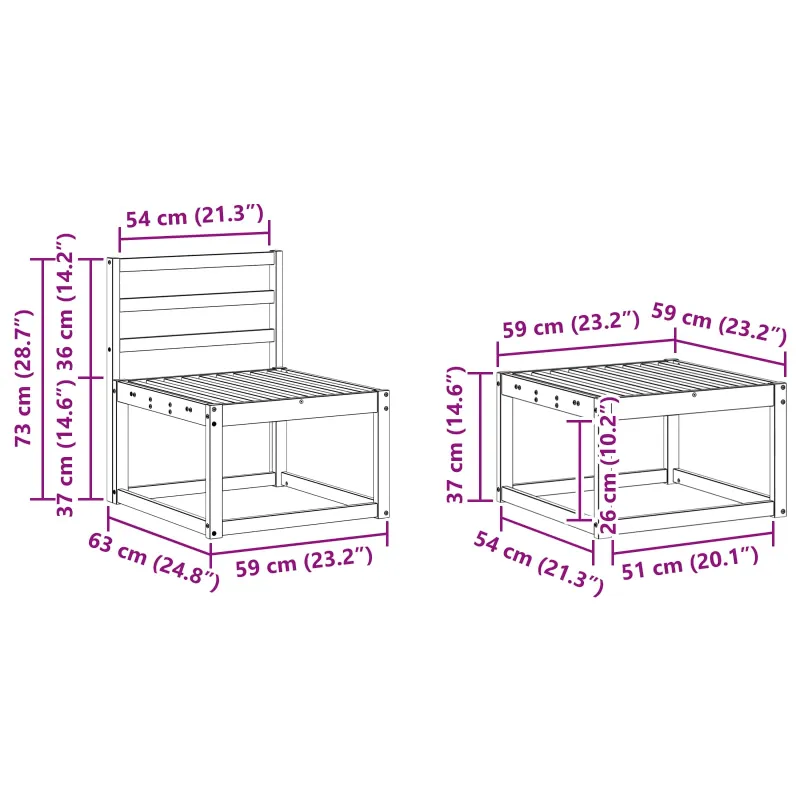 Lauko sofos komplektas 7 pcs Balta 59 x 59 x 37 cm