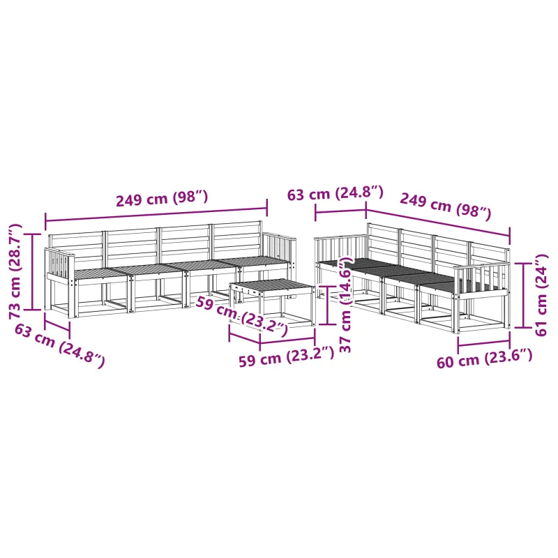 Lauko sofos komplektas 9 pcs Balta 59 x 59 x 37 cm