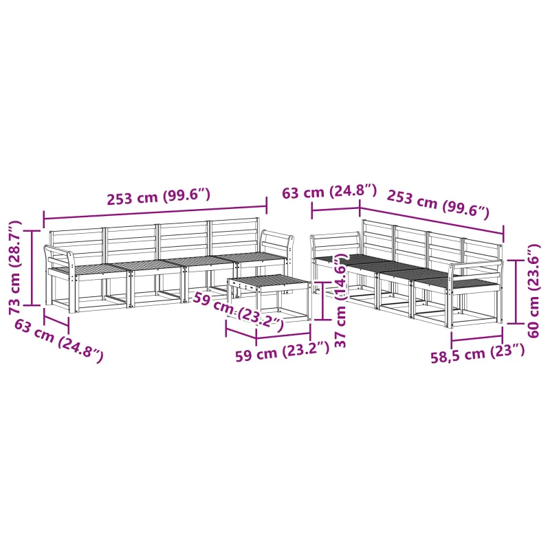 Lauko sofos komplektas 9 pcs Balta 59 x 59 x 37 cm