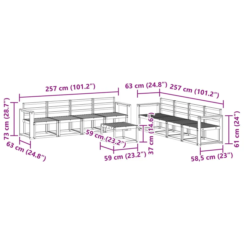 Lauko sofos komplektas 9 pcs Balta 59 x 59 x 37 cm