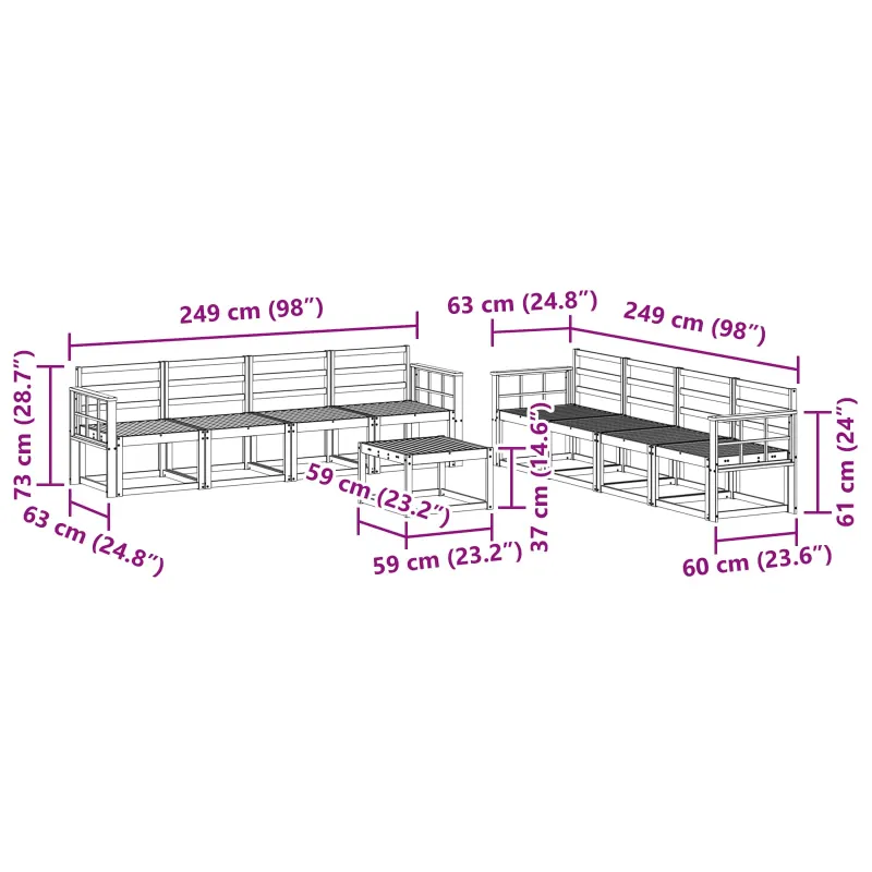 Lauko sofos komplektas 9 pcs Balta 59 x 59 x 37 cm
