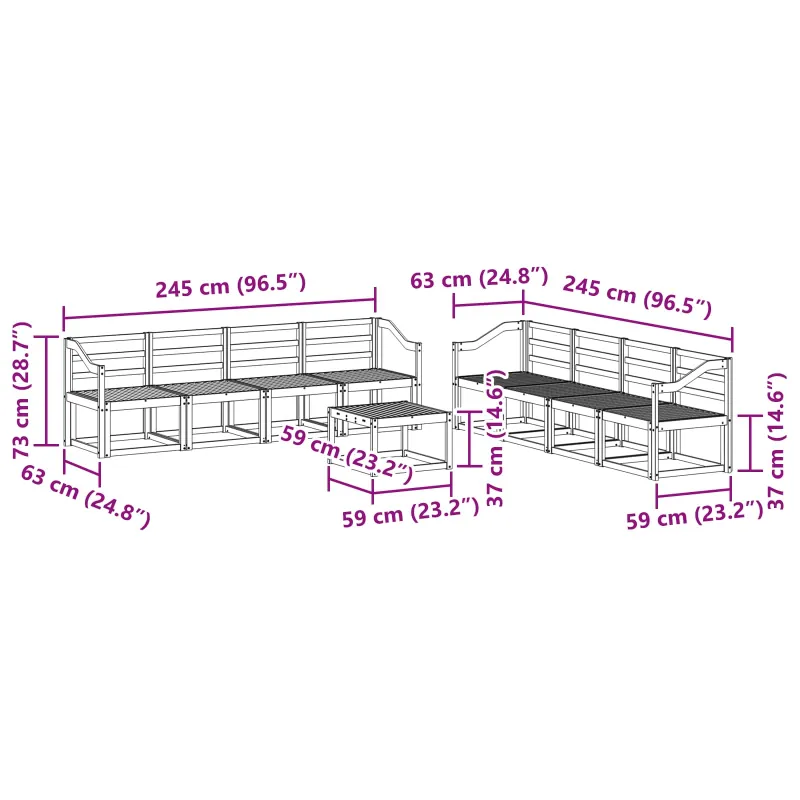Lauko sofos komplektas 9 pcs Balta 59 x 59 x 37 cm
